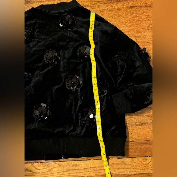 Anthropologie Velvet Floral Embroidered Bomber Jacket Black by Eva Franco - Picture 5 of 7